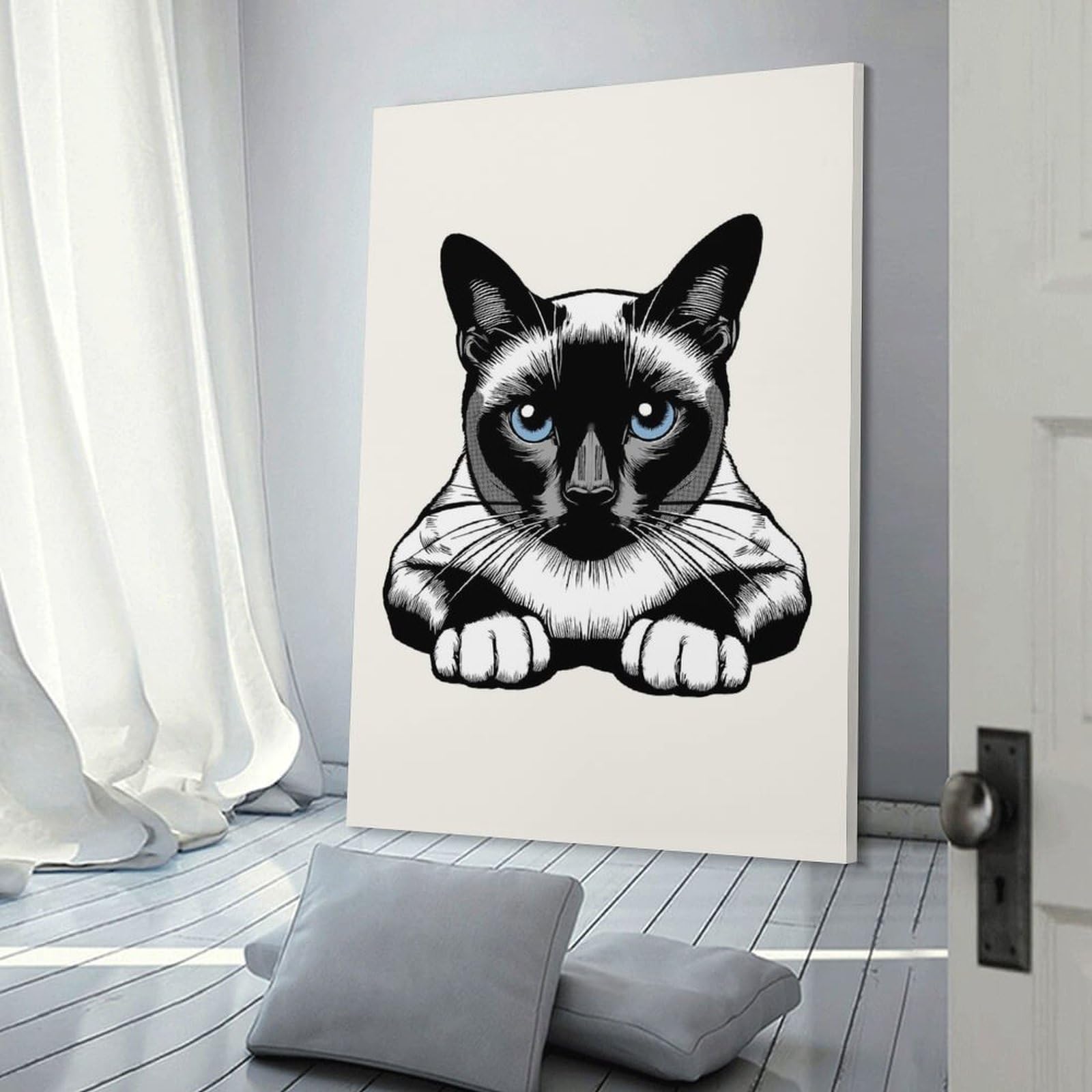 Junmoney Decorative Wall Artwork Siamese Cat, 16x24inch(40x60cm), for Living Room, Lounge Or Sitting Room, Modern Wall Decor for Cosy Interiors