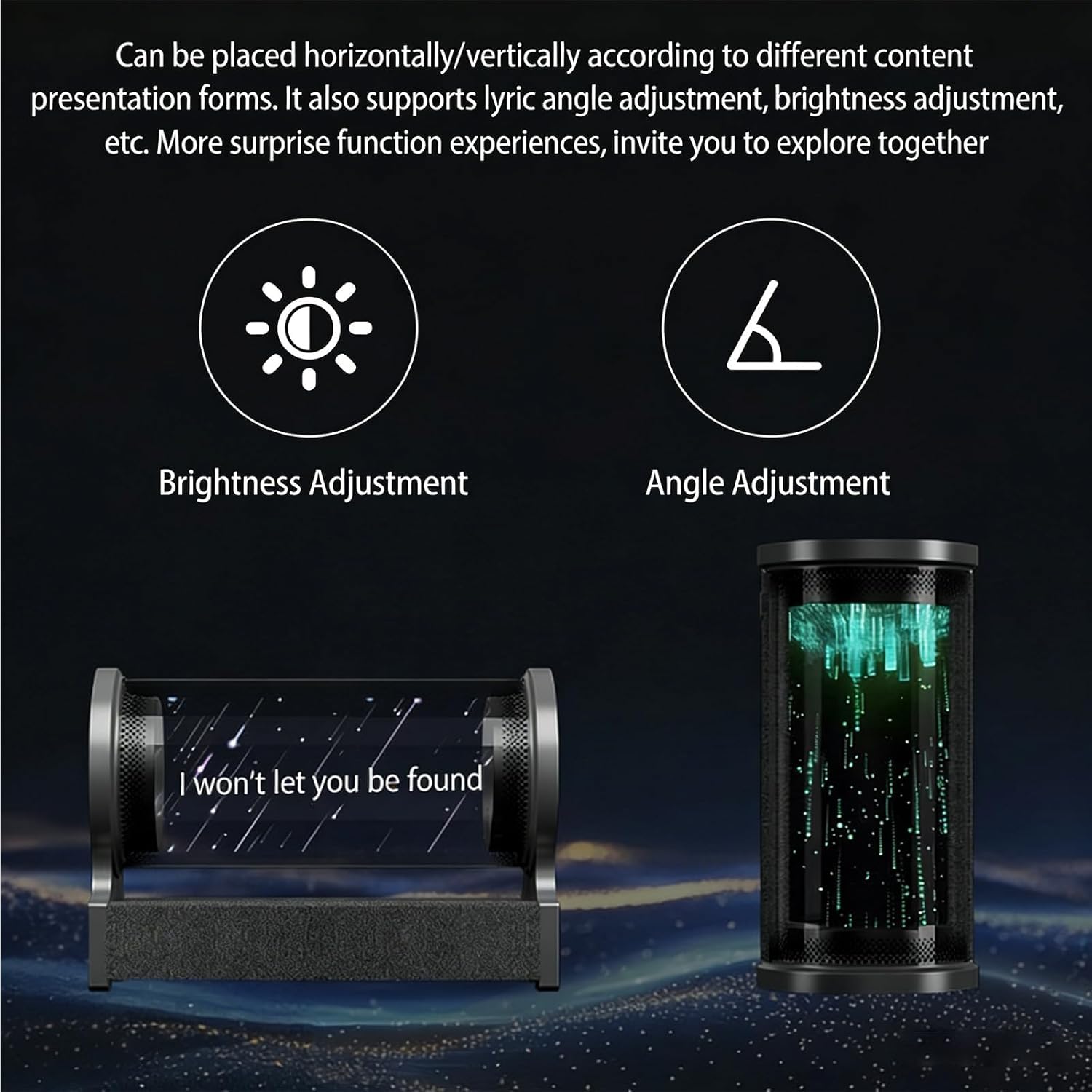 Enceinte Bluetooth portable avec rotation à 360° et contrôle par application, plusieurs modes de réglage (heure/arrière-plan/paroles/photo), prend en charge les formats APE, FLAC, AAC, WAV