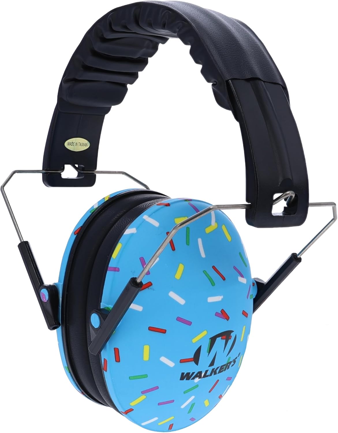 Walker's Folding Kid Earmuff for Children 6 Months to 8 Years Old with Adjustable Comfort Headband, Blue Sprinkles, 23 NRR