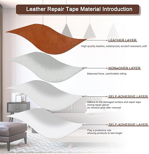 Miniatura 6 de Cinta de parche de reparación de cuero para sofá, sofá autoadhesivo grande, asiento de automóvil, silla de oficina, muebles de cuero, kit de parches