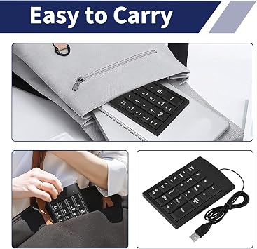 USB Numeric Keypad, Mini USB Number Pad, Portable 19 Key Number Keyboard Wired for Laptops & Desktops, Quiet Keys Ideal for Data Entry & Accounting Compatible with Windows, Linux, Android, iOS
