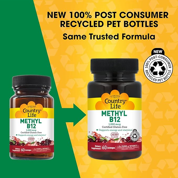 Country Life Methyl B12 1000mcg 60 Pastillas Vegano Sin Gluten miniatura 2