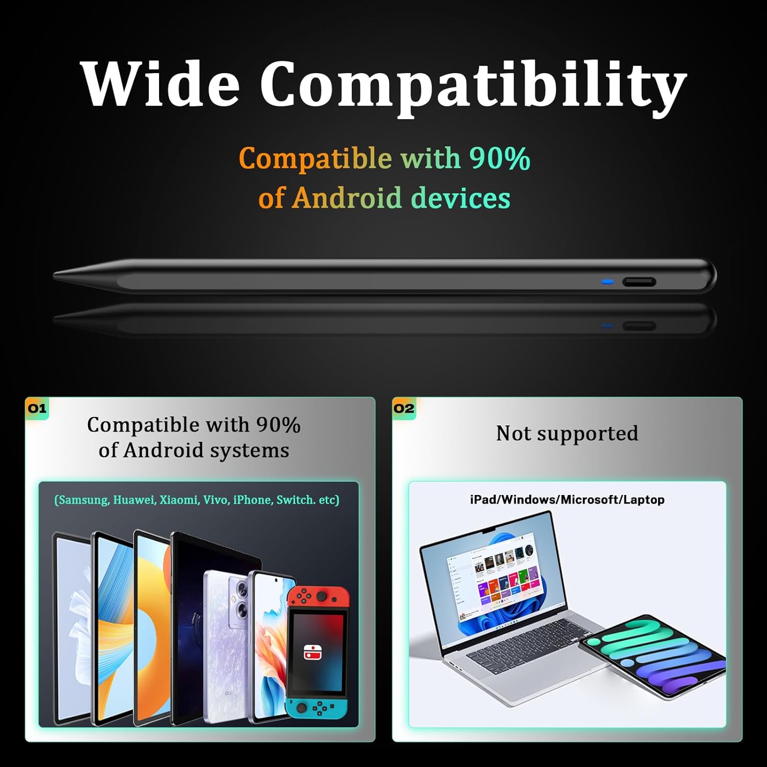 Stylus Pen for Android/Samsung A9/A9+, CMARS Rechargeable Fine Point Stylus for Switch 2/Samsung/Galaxy/iPhone/Huawei/Vivo/Oppo/XiaoMi/Honor, Tablet Pens for Touch Screen with Magnetic - Black 3 71TY7qKflPL. AC SL1500