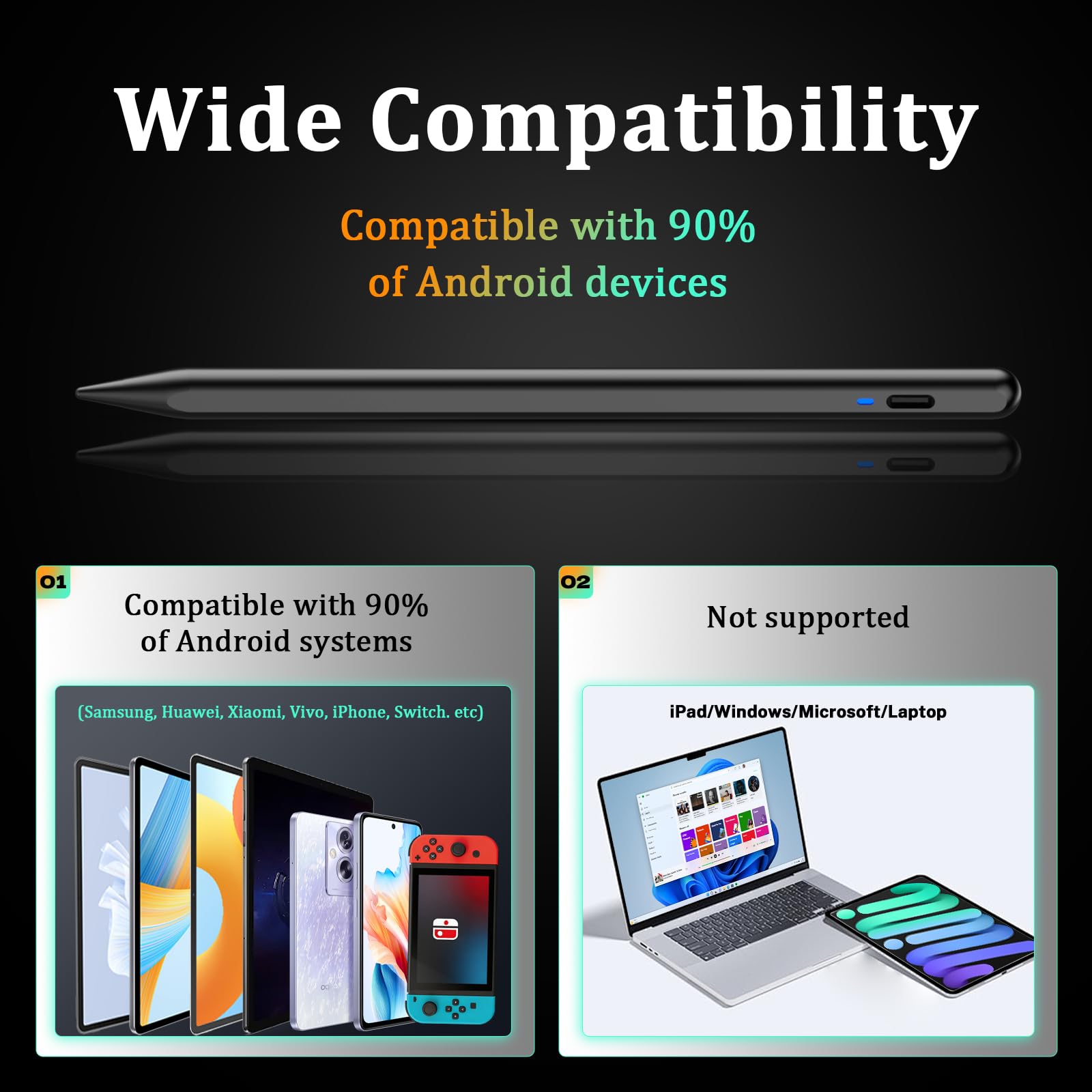 Penna stilo per Android, CMARS POM, penna magnetica per telefono, penna stilo a punta fine per touch screen, penna per tablet Samsung/Huawei/Lenovo/Vivo e altri smartphone e tablet Android (nero)