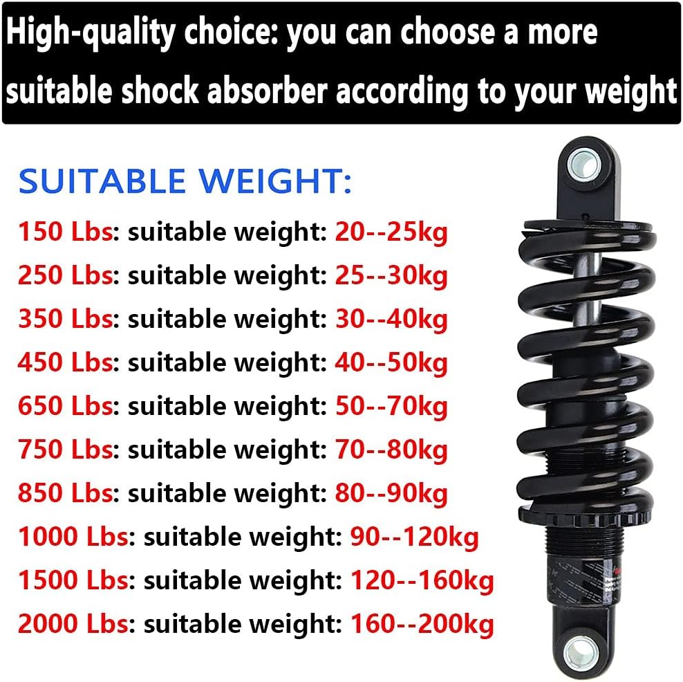 Bike Shock Absorber 125/150/165/190mm, Spring Suspension 150Lbs-2000Lbs with Bushing and Screw (Color : 150mm, Size : 2000Lbs)