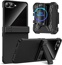 VEGO for Z Flip 7 Case with Built-in Privacy Sceen Protector & Belt Clip | with Kickstand & Hinge Protection[Anti-Scratch]Hard PC Shockproof Support Wireless Charging Cover for Samsung Z Flip 7-Black