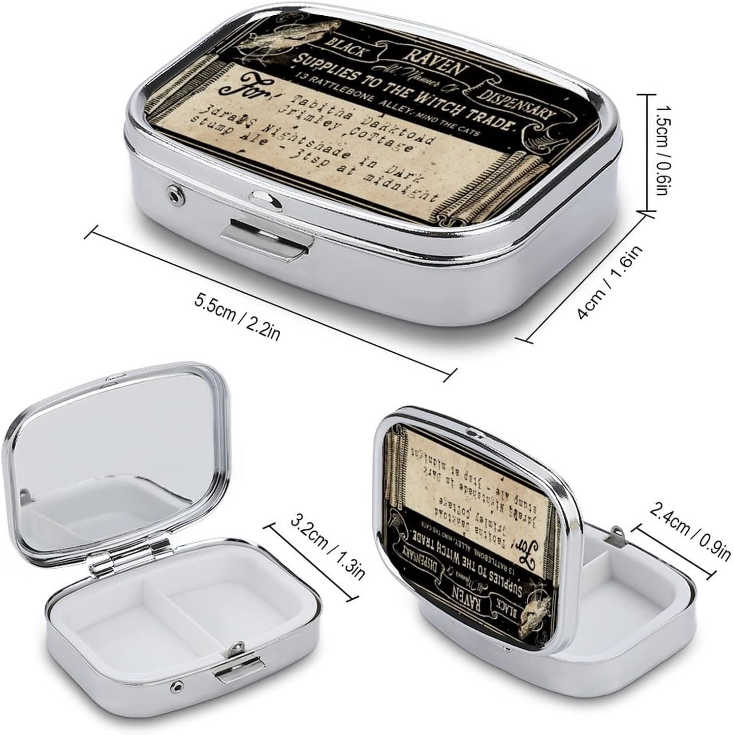 HOMETRIP Metal 2 Compartment Pill Organizer Travel Friendly Portable Compact Pill Box Cute Pill Case to Hold Vitamins/Tylenol/Fish Oil/Supplements/Meds/Tablet for Purse/Pocket (Vintage Label)