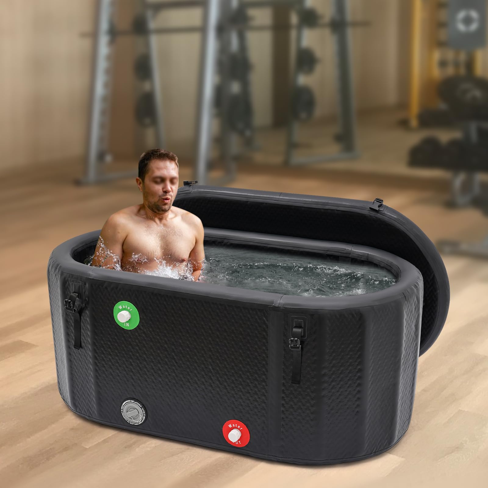Bañera de hielo 370L con tapa, bañera de baño de hielo profesional para adultos, bañera plegable, bomba de aire y bolsa de transporte, baño de agua fría para deportistas, recuperación muscular, 150 x