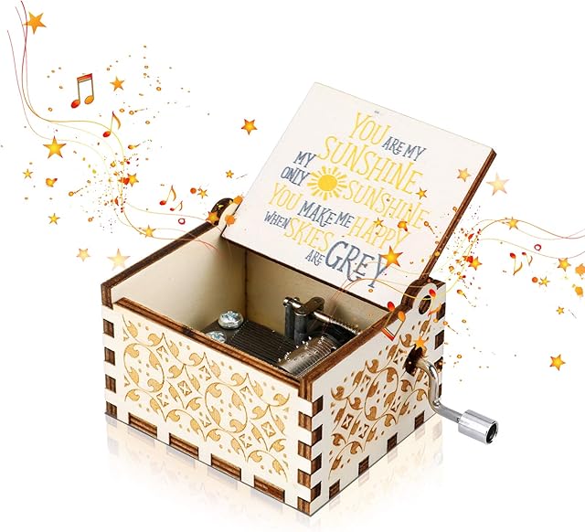 Wikay Wood Music Box You are My Sunshine Vintage Hand Crank Music Boxes Musical Box Gifts for Birthday/Christmas/Valentine's Day Home Decoration Crafts