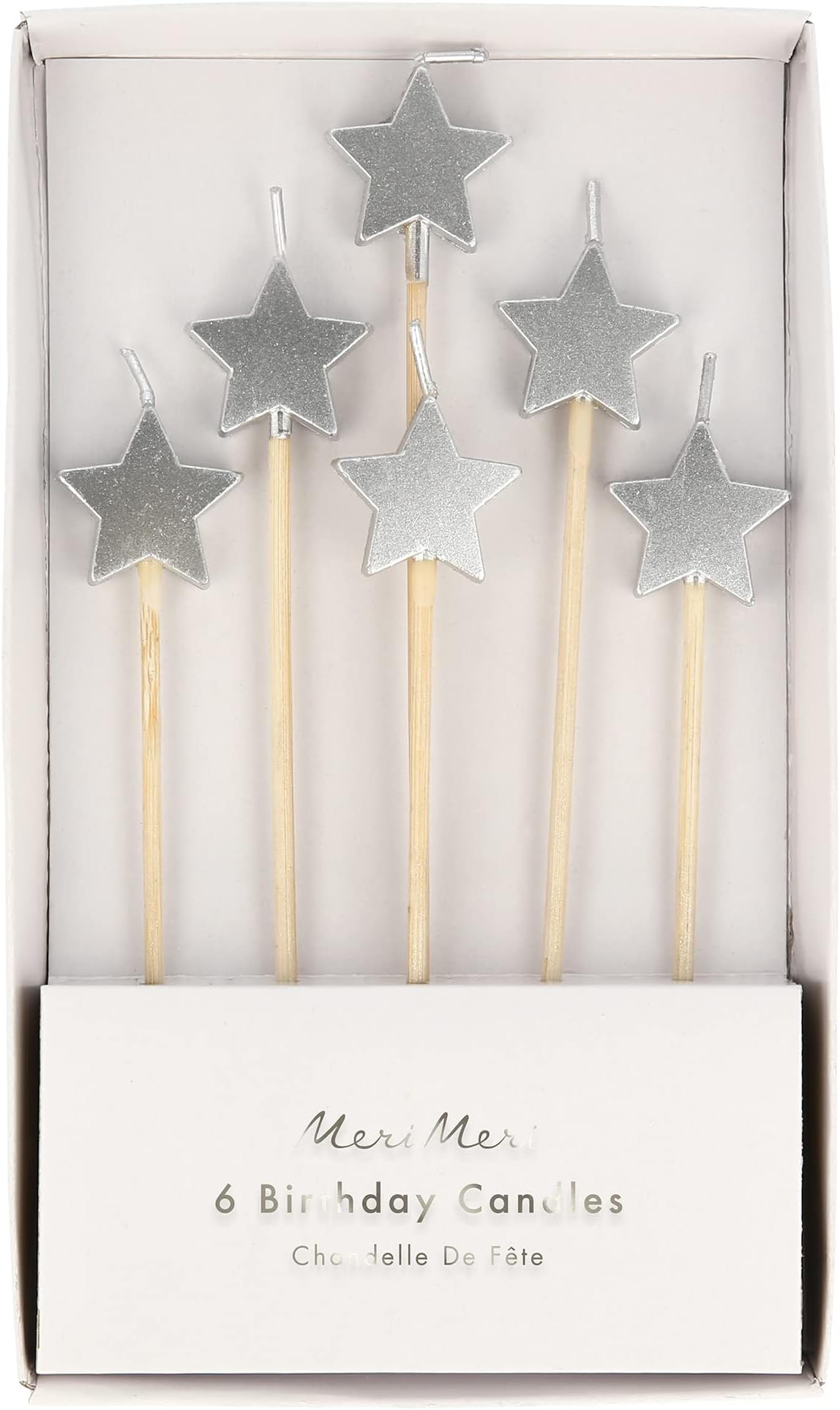 Silver Star Candles (Pack of 6)