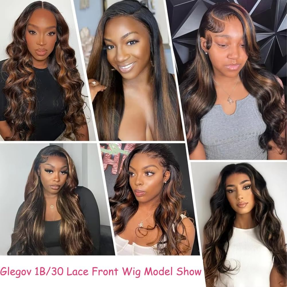 Ombre Lace Front Wig Human Hair 13x6 HD Transparent Body Wave 24 Inch Lace Frontal Wigs Human Hair Pre Plucked 180% Density 1/30 Colored Highlight Lace Front Wig for Women