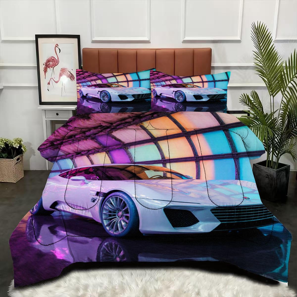 Couette 160x200 cm voiture de sport 3D parure de lit 4 saisons légère et chaude