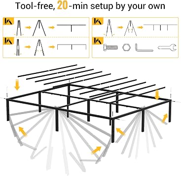 Queen Bed Frame 11 Legs Support Metal Platform with Storage Space
