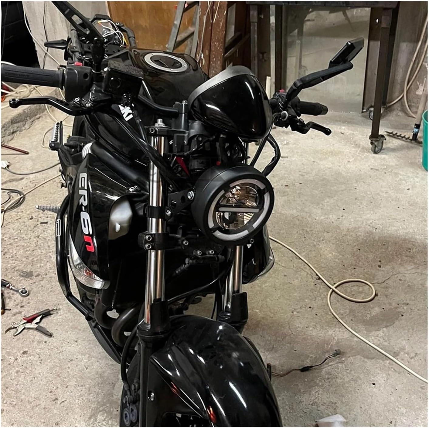 16cm/6.5" LED Motorcycle Headlight HeadLamp Bulb Angel Ring with Bracket Compatible with Harley Sportster Cafe Racer Compatible With Yamaha Suzuki(Model 2)