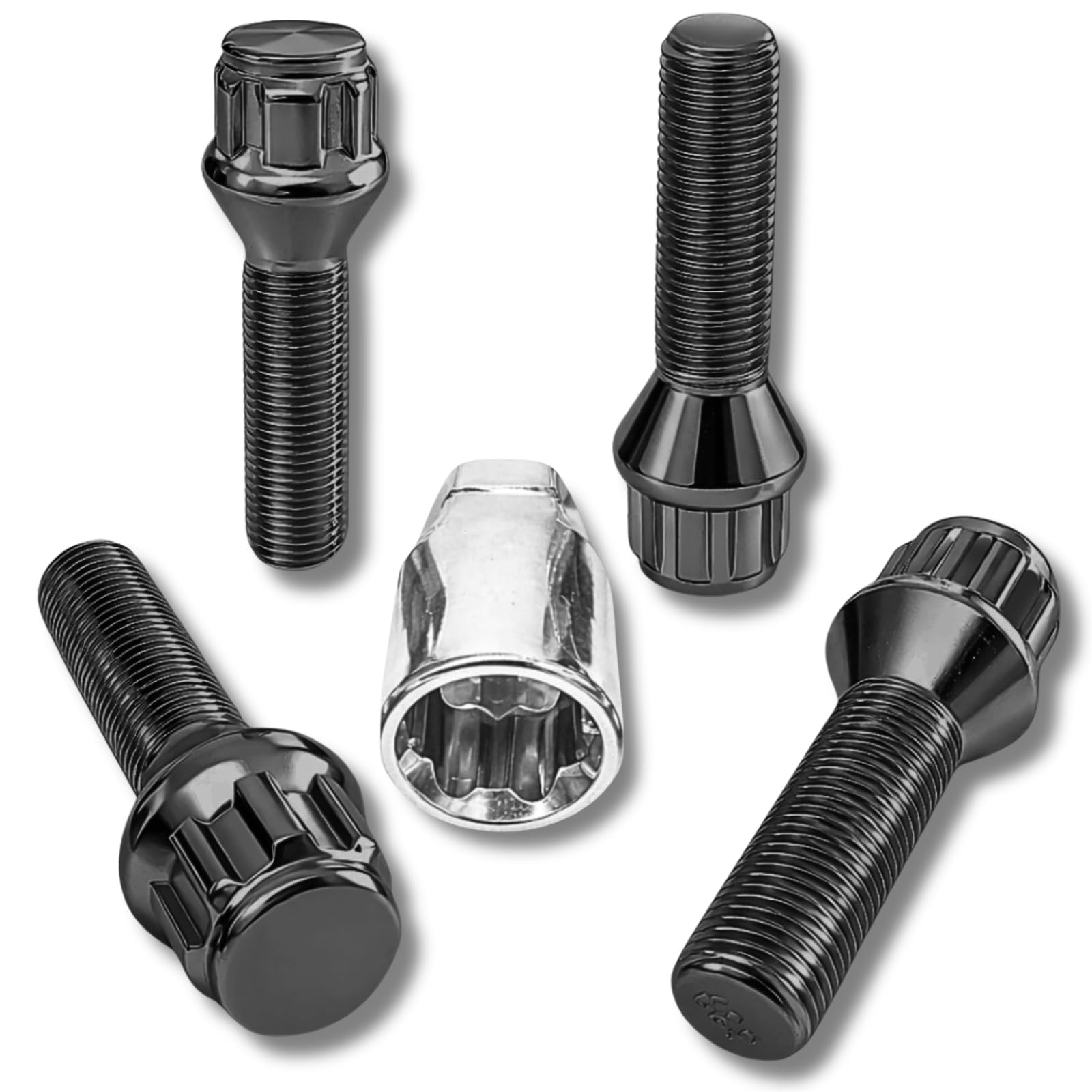 Candado para llantas, M14 x 1,25 x 37 mm, cintura cónica, 60°, 4 candados negros para llantas, 4 unidades, fusibles para llantas, antirrobo