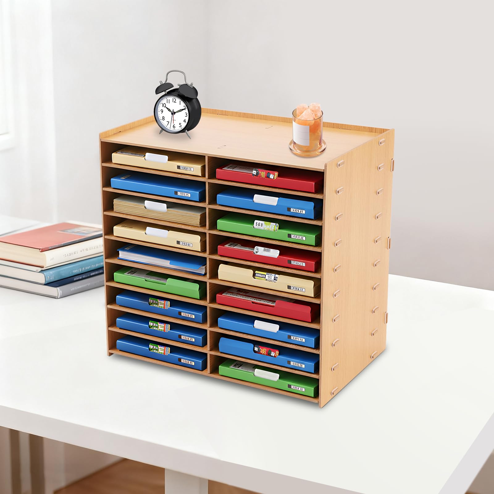 Portadocumenti formato A4, organizer da scrivania, a 9 livelli, con 18 scomparti, organizer verticale per file per ufficio e casa, porta documenti (marrone)