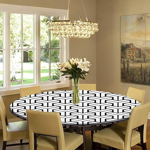 Miniatura 6 de Mantel moderno ovalado geométrico 3D, a prueba de aceite, lavable, funda de poliéster para banquetes familiares en interiores y exteriores (68 x 48