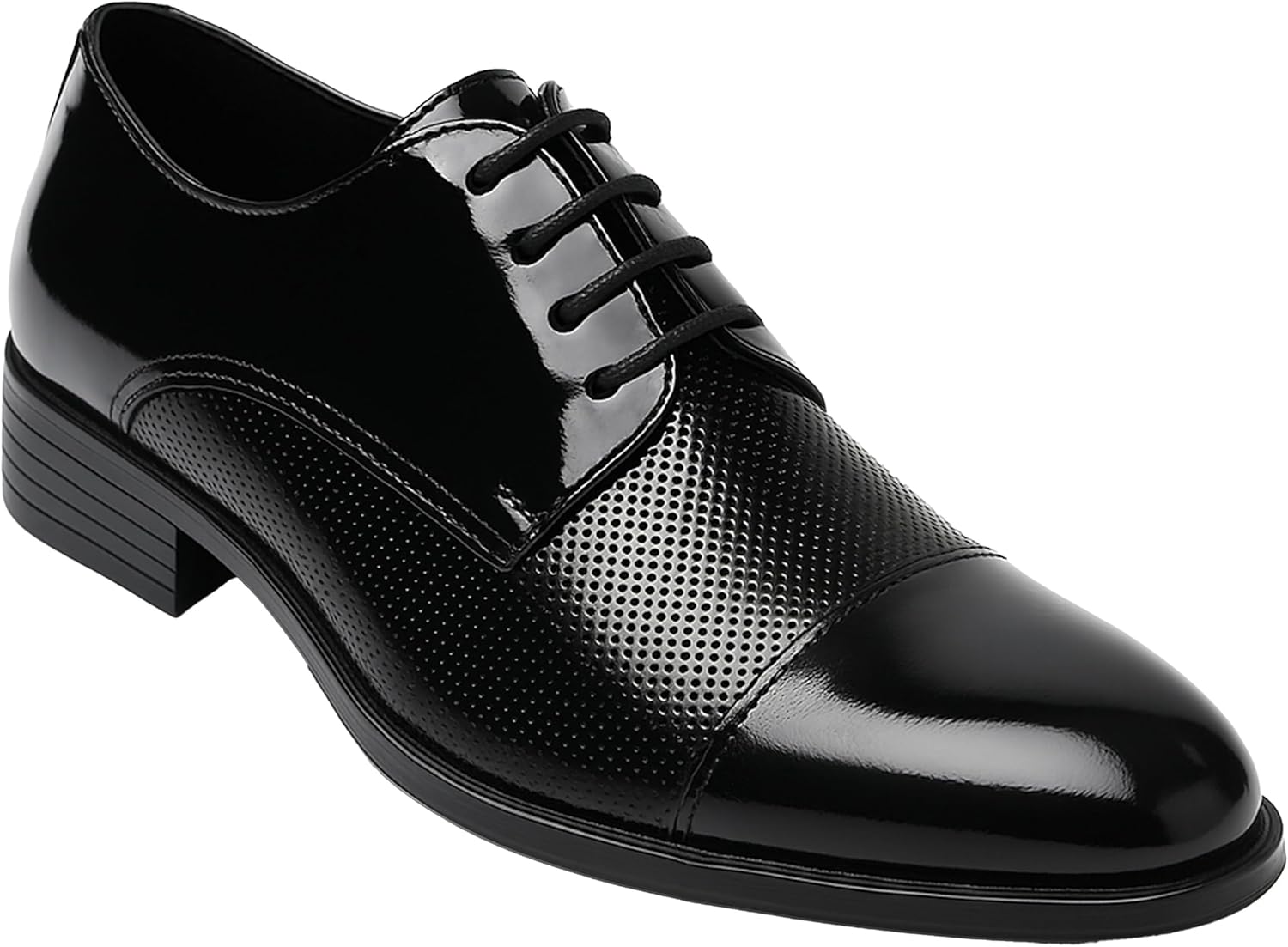 SIRRI Boys Dotted Derby Patent Mat Lace Up Dress Shoes Formal Wedding Prom Shoes