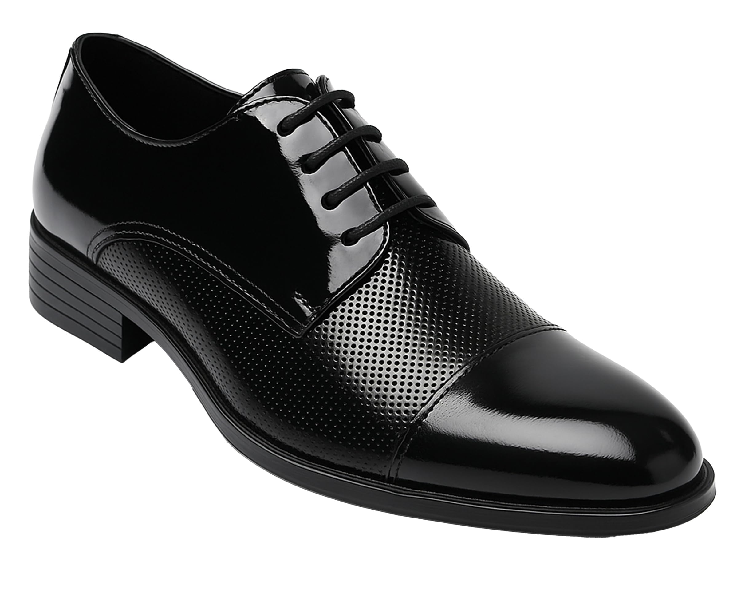 SIRRI Zapatos de Vestir Negros con Cordones de Charol Derby con Puntos para niños Calzado Formal para Bodas y Bailes de graduación