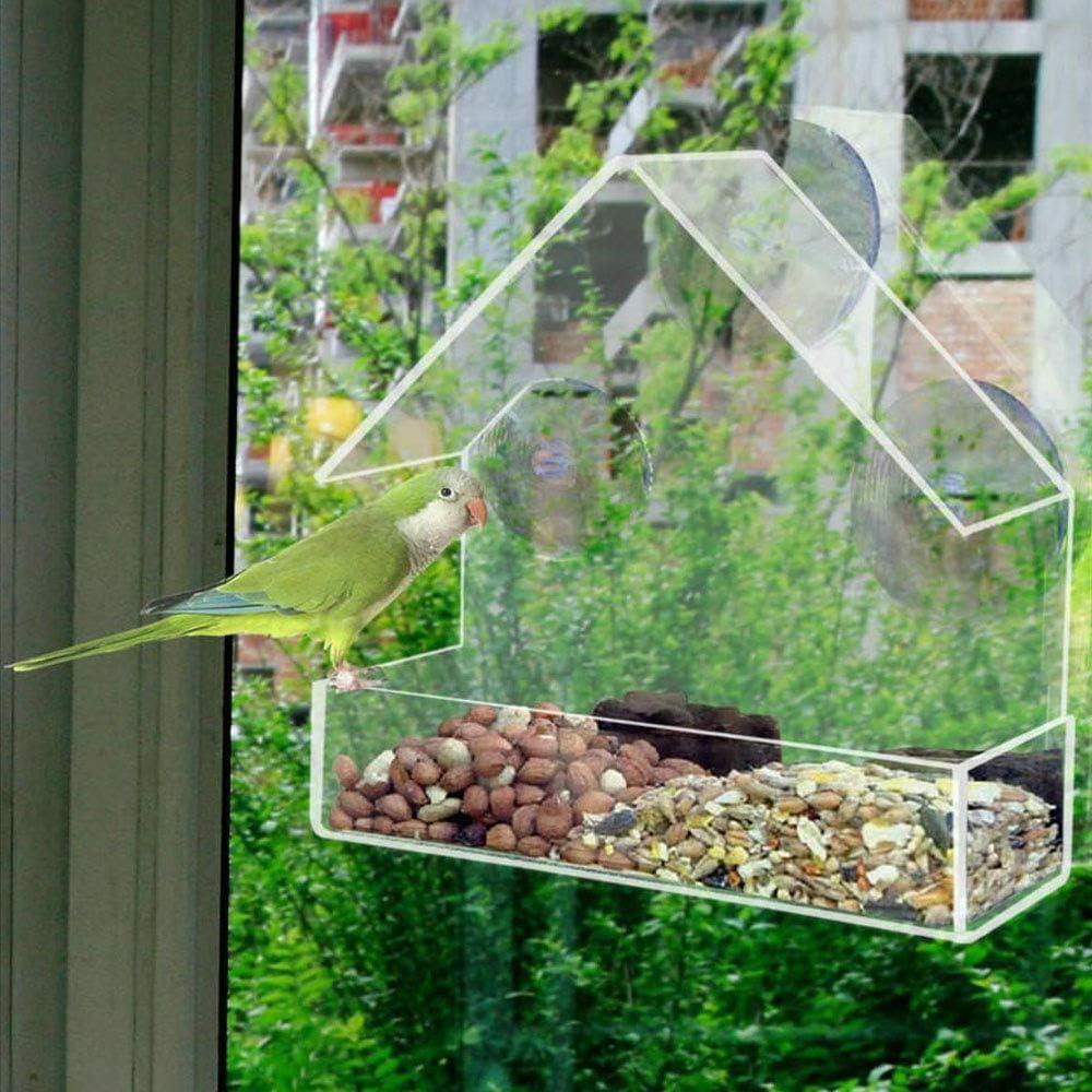 Window Bird Feeder with Strong Suction Cups and Seed Tray, Outdoor Birdfeeders for Wild Birds, Finch, Cardinal, and Bluebird.Outside Hanging Birdhouse Kits