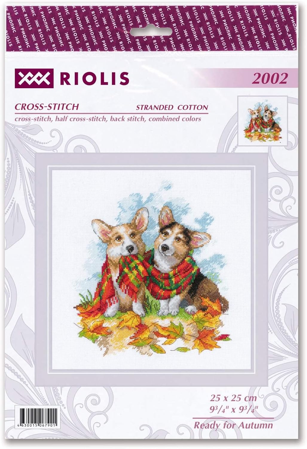 RIOLIS - Ready for Autumn 2002, Dogs Cross Stitch Kits 9¾" x 9¾", Counted Cross Stitch Kits, Counted Cross Stitch Kits for Beginners & Advanced, Cross Stitching Kits for Adults, Dog Embroidery Kit