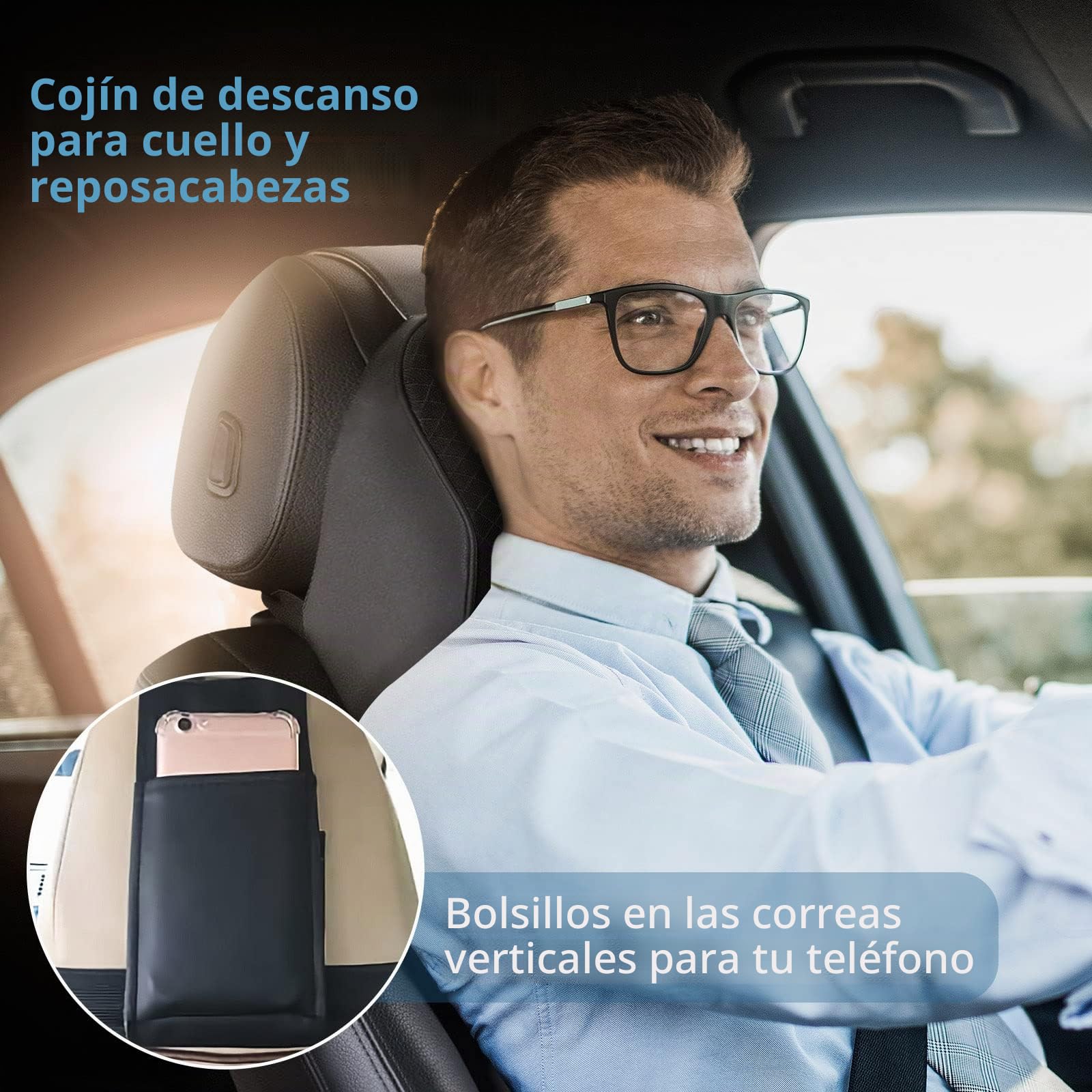 ZATOOTO Reposacabezas Coche - Cojines para Conductores, Cojin Asiento Coche Espuma de Memoria Negro