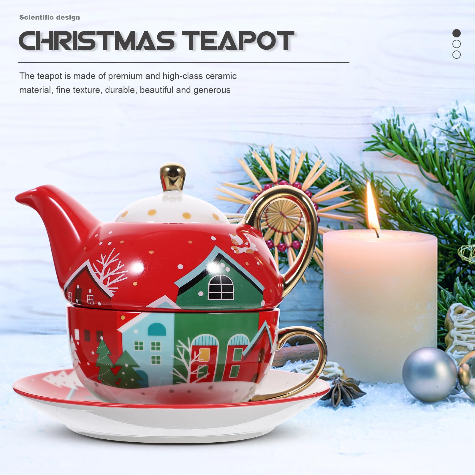 Hemobllo Juego de Té Navideño de Cerámica Tetera, Taza y Plato