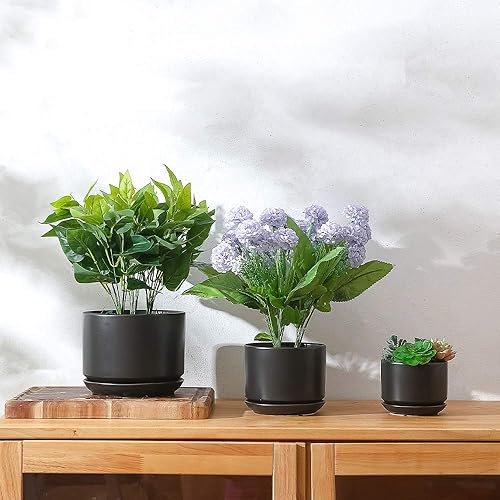 Miniatura 3 de Yishang Macetas suculentas de cerámica esmaltada de 6.7 + 5.3 + 4.1 pulgadas con platillos conectados, macetas redondas de cerámica modernas,