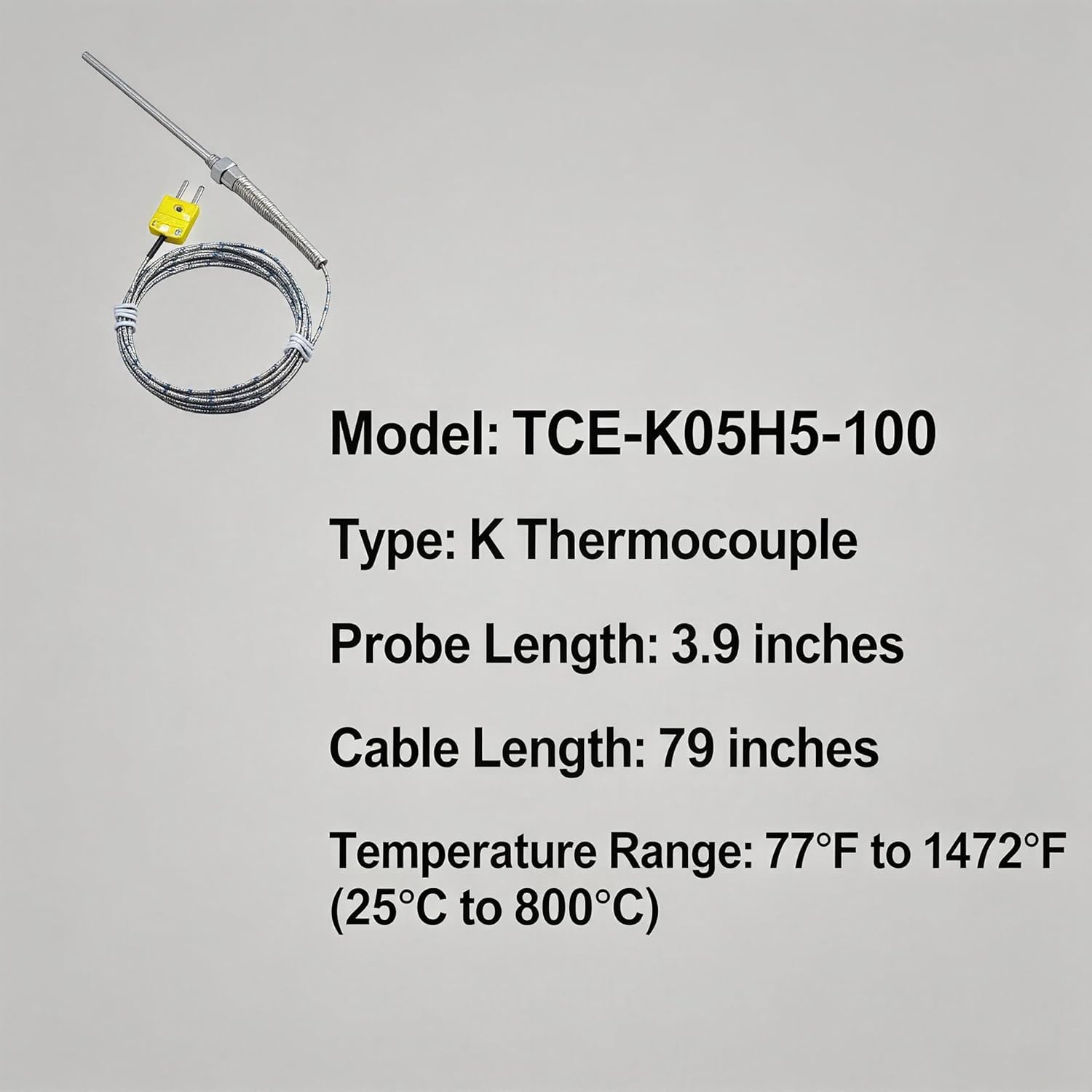 K Type thermocouple Probe, M8 Thread, Temperature Range -50°F to 1472°F, Suitable for ovens, kilns, 3D Printers, and Heating Equipment.