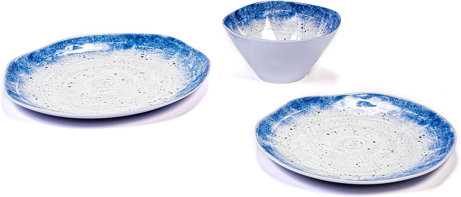Prepara 12 Piece Melamine Dinnerware Set, Blue Speckle