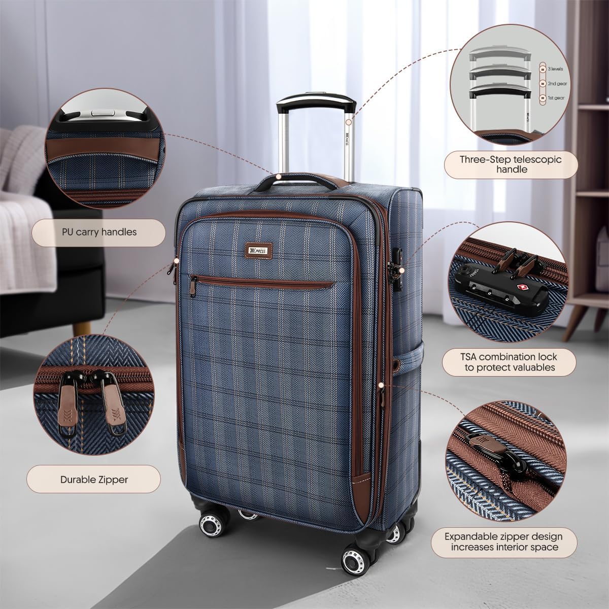 Expandable 20% Luggage-26 Inch Luggage w/Double Spinner Wheels-Softside Luggage-Charcoal Material w/TSA LOCK-Travel Luggage for Men Women,26''-COLOR-2