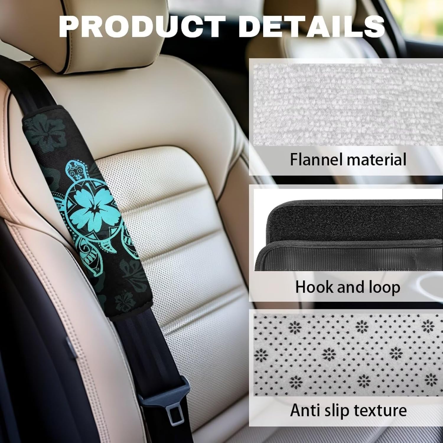 2 Pack Turtle Seat Belt Pads Hibiscus Plush Shoulder Strap Covers, Comfortable Seatbelt Cushion Protector for Neck, Universal Fit for Car Truck SUV, Ocean Theme Auto Decor,Teal