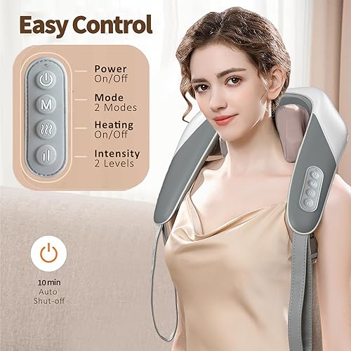 Miniatura 4 de Masajeador eléctrico de cuello, masajeador de hombros Shiatsu con calor, masajeador de cuello y hombros para aliviar el dolor de tejido profundo,