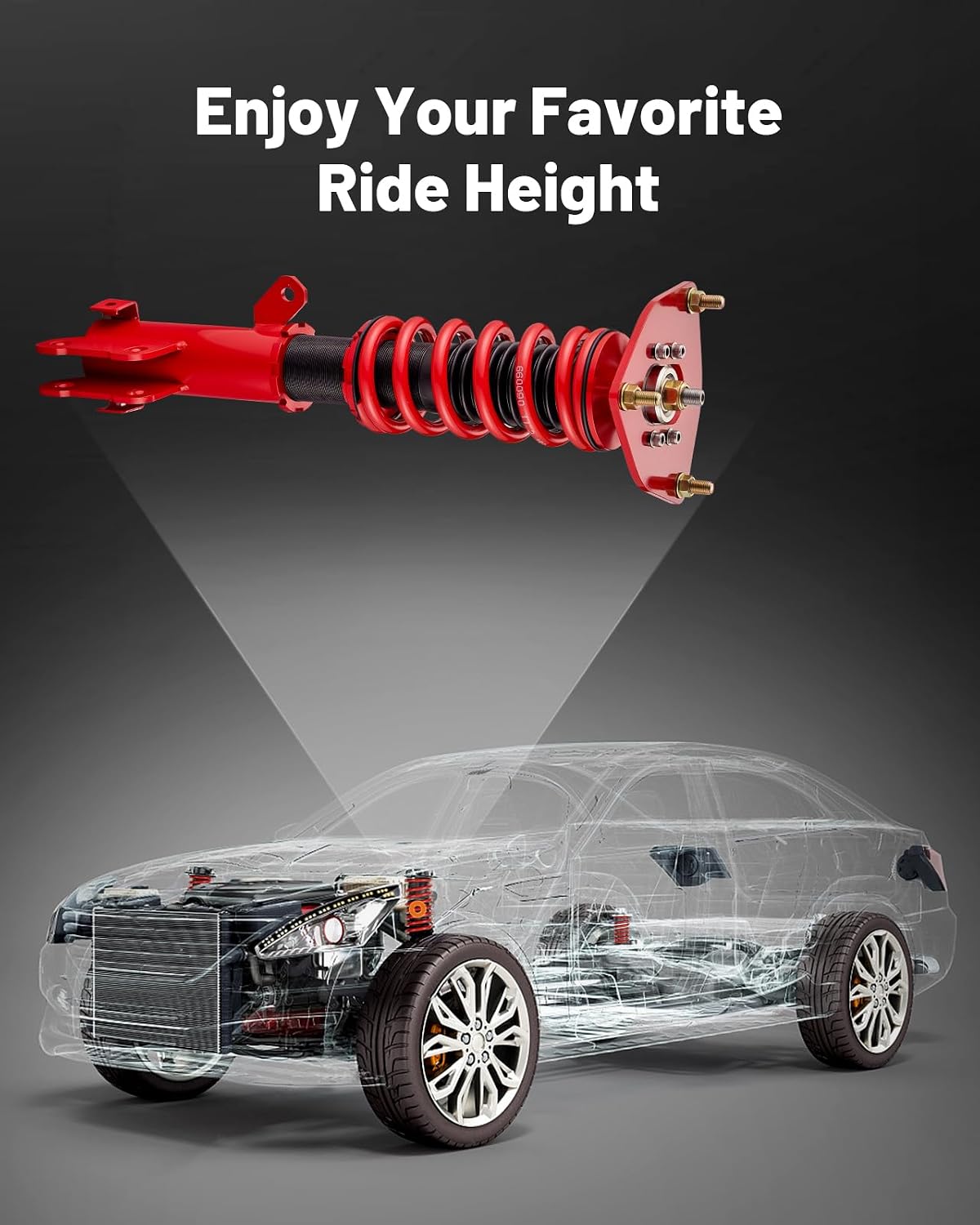 EVIL ENERGY Coilovers Compatible for Mitsubishi Eclipse IV 2006-2012, for Mitsubishi Galant 2004-2012, Height Adjustable Lowering Kit, Twin-Tube Coilover Suspension Kit for Comfortable Ride, Red