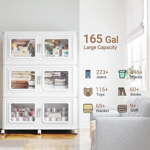 Miniatura 2 de BROVIEW Contenedores de almacenamiento apilables extra grandes de 660 cuartos de galón con tapas, contenedores de almacenamiento apilables de 165