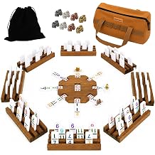 Jyquorp Mexican Train Dominoes Double 12 Number Tiles, 8 Wooden Racks, Bag | Double 12 dominoes with large number tiles, pine wood racks, and canvas travel bag for family game nights with 2-8 players
