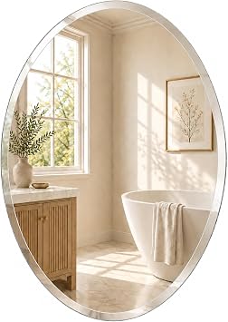 20x28 Inch Oval Frameless Beveled Wall Mirror for Bathroom Vanity