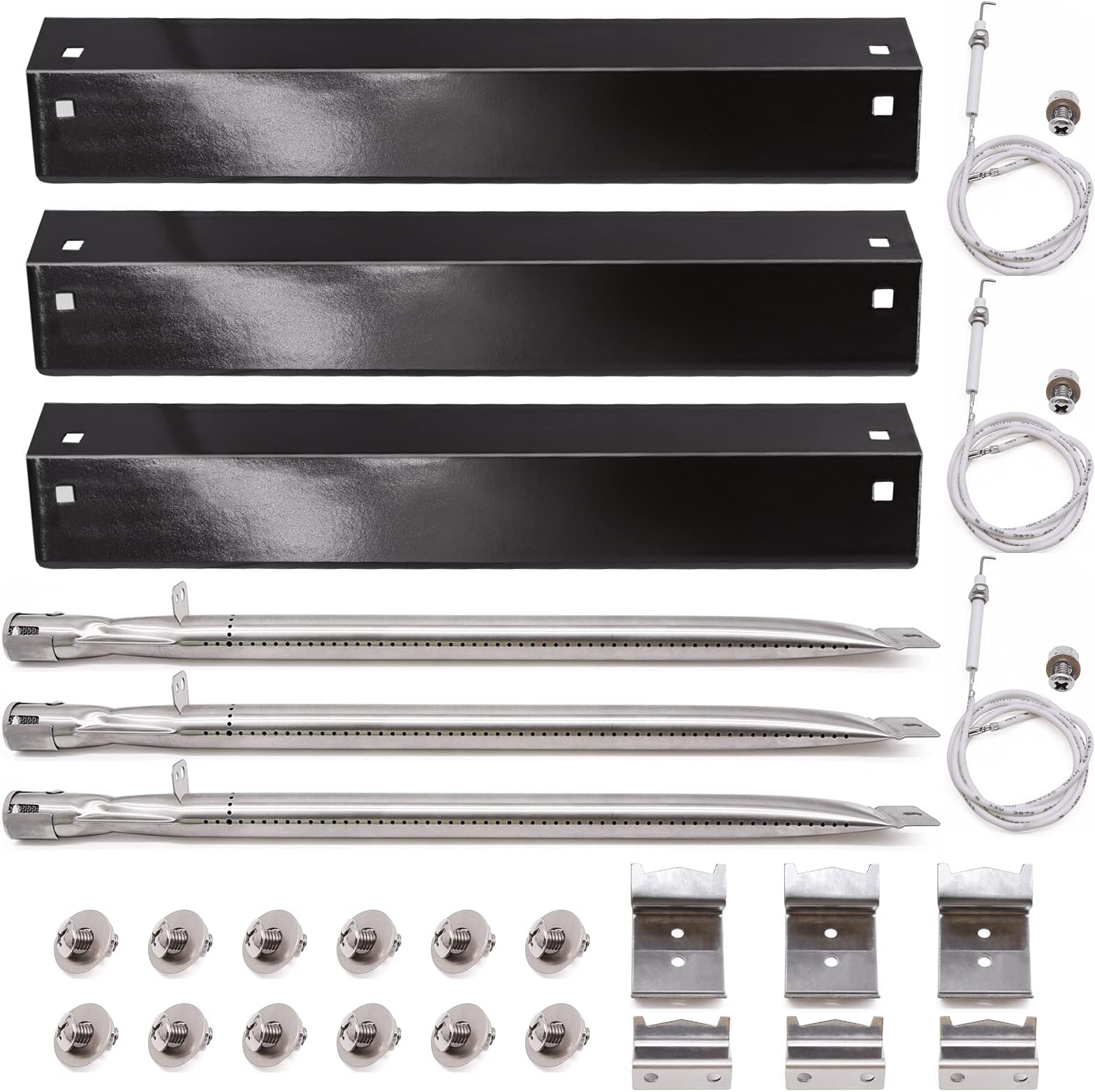 Grill Parts Kit Compatible with Chargriller 5050 3001 5650 3072 5072 3030 3008 5252 3000 Grill Replacement Parts, Flame Shields, Burner Pipes, Igniters, Burner Tube/Flare Up Shield Support Kit