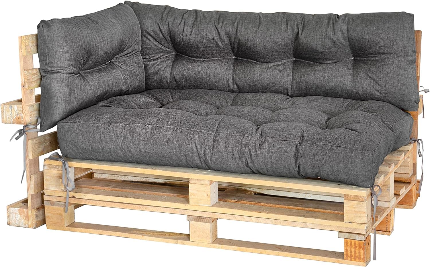 MKS Cuscino pallet Set di 3 impermeabile 120x80 120x40 60x40 cm con cinghie