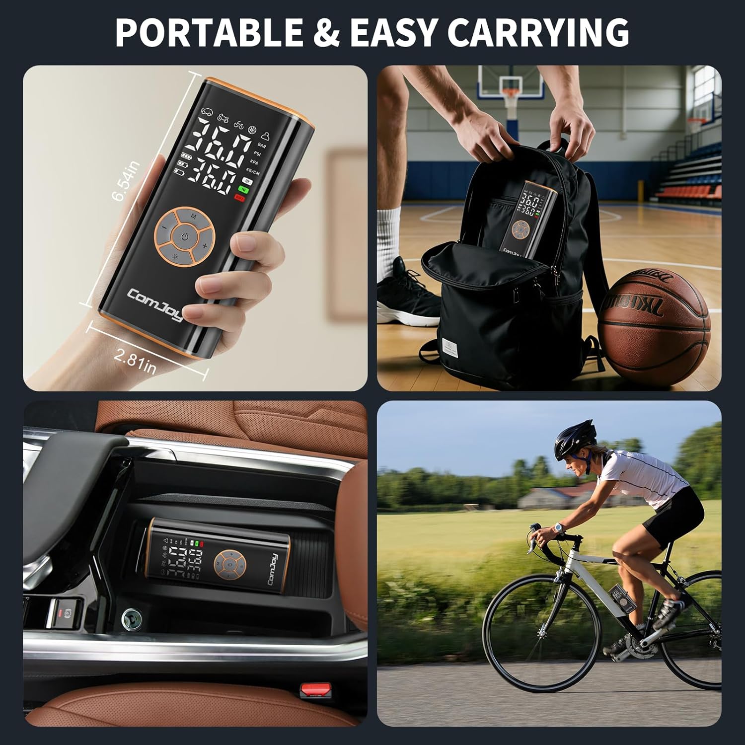 Tire Inflator Portable Air Compressor, Cordless Air Pump for Car Tires, Rechargeable 12V DC Car Tire Pump with Digital Gauge & LED Light, Smart Auto Shutoff Tire Inflator for Car Motor Bike Ball