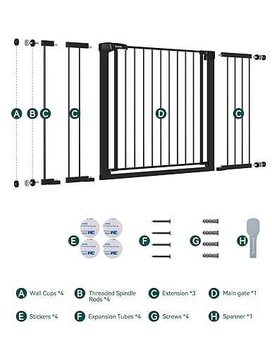 Miniatura 89 de BABELIO Puerta extra ancha para bebé/perro, PressGuard P7, cierre automático de metal, puerta para mascotas montada a presión para puertas, sin