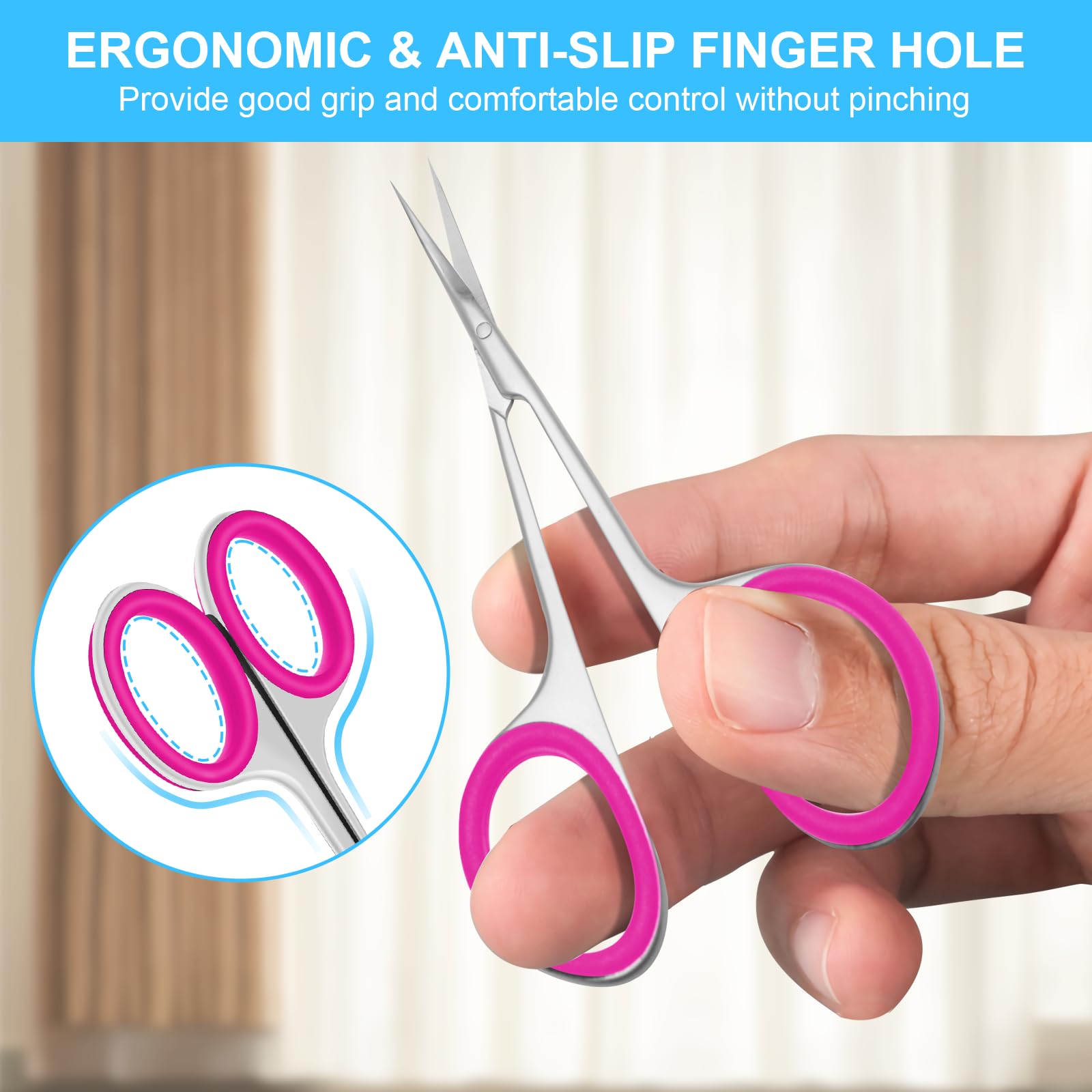 CGBE Forbicine per Cuticole Professionale in Acciaio Inossidabile 420, Forbici per Cuticole con Punta Curva (Rosa)