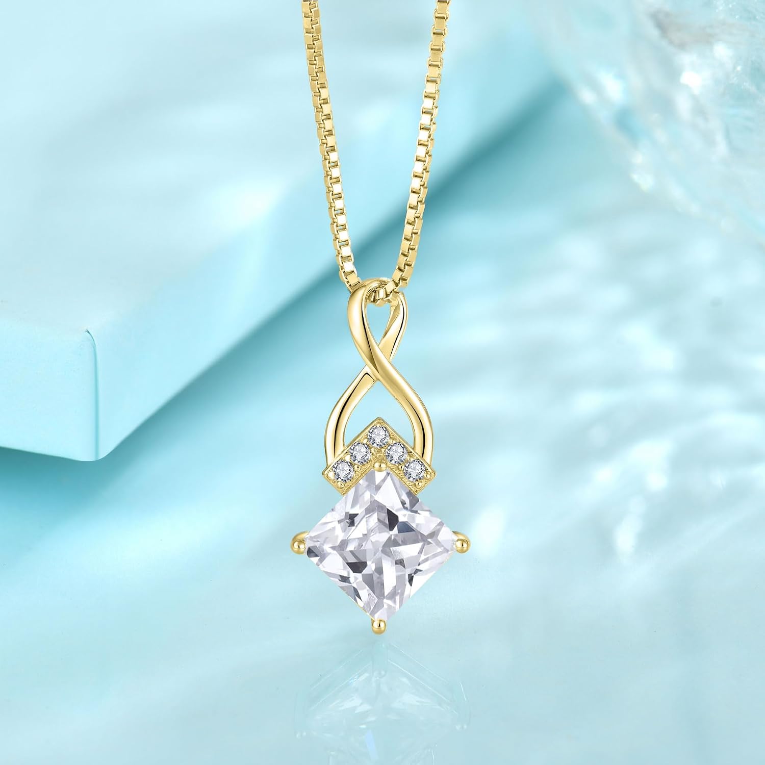 Infinity Necklace 925 Sterling Silver Princess Cut Pendant Birthstone Jewelry for Women