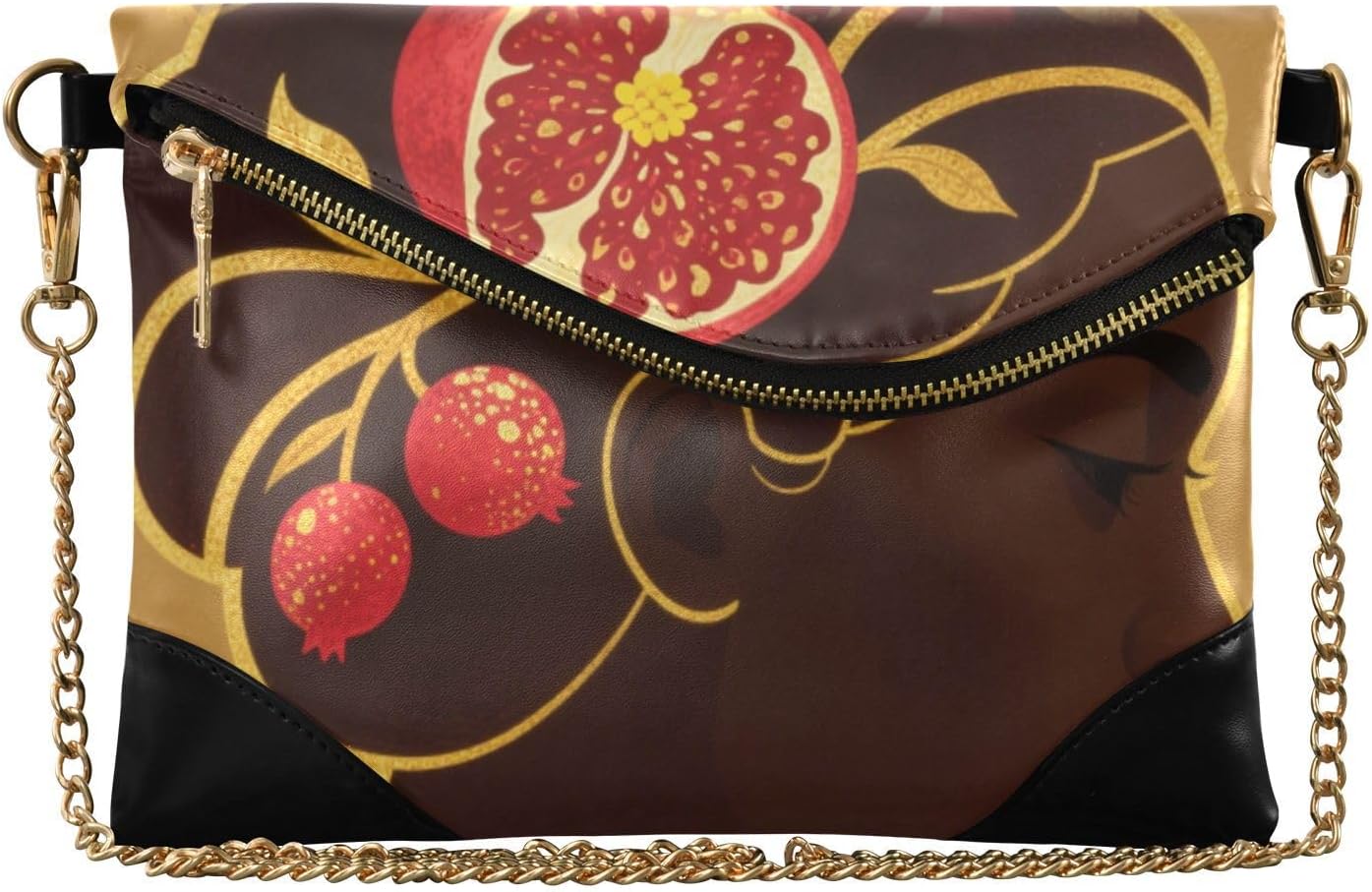 PU Leather Clutch Handbags for Women Anti-Theft Envelope Clutch Bag for Party Golden Lines African Beauty Fruits