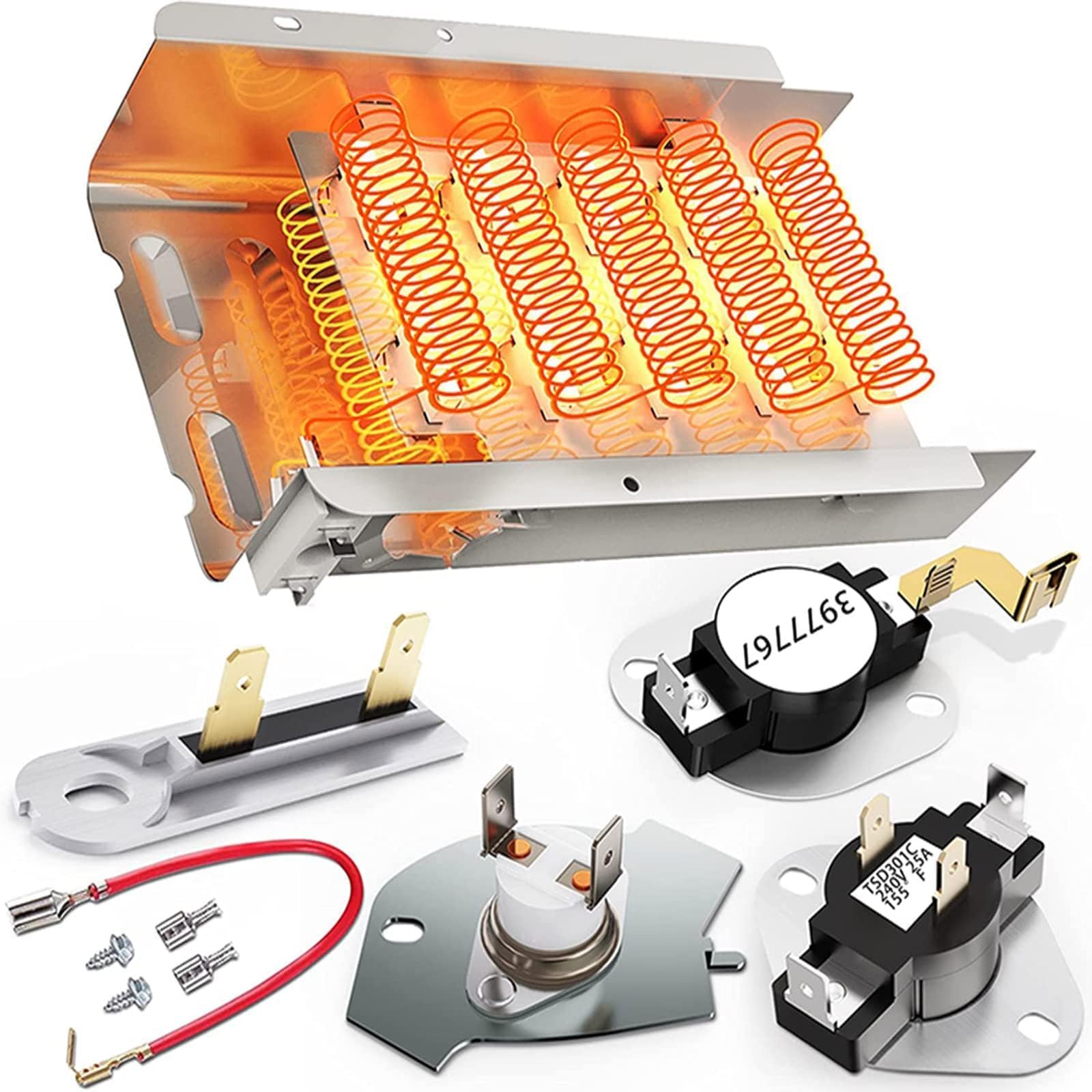 THE WHITE SHOP 279838 Dryer Heating Element, Dryer Heating Element Parts Include Dryer Thermostat Thermal Fuse.