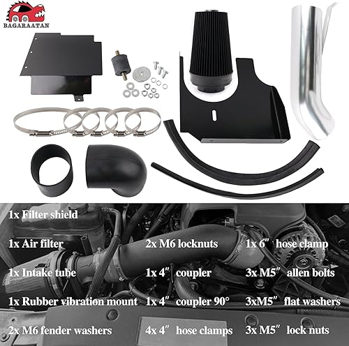 Miniatura 7 de Sistema de admisión de aire frío de 4 pulgadas con escudo térmico para ChevyGMC V8 1999-2006 4.8L 5.3L 6.0L Silverado 150025003500 - Kit de filtro