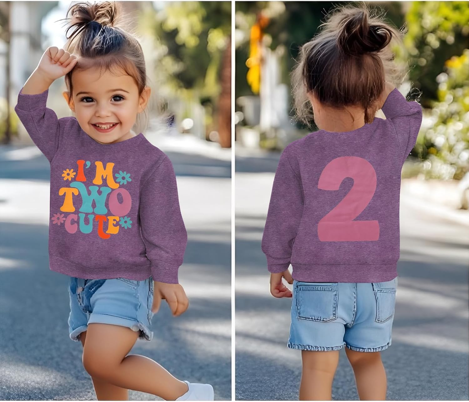 KEKEMI Birthday Sweatshirt for Toddler Girl I’M TWO CUTE Birthday Girl Outfit 2T B-Day Party Long Sleeve Shirt Cute Fall Tops - Image 4