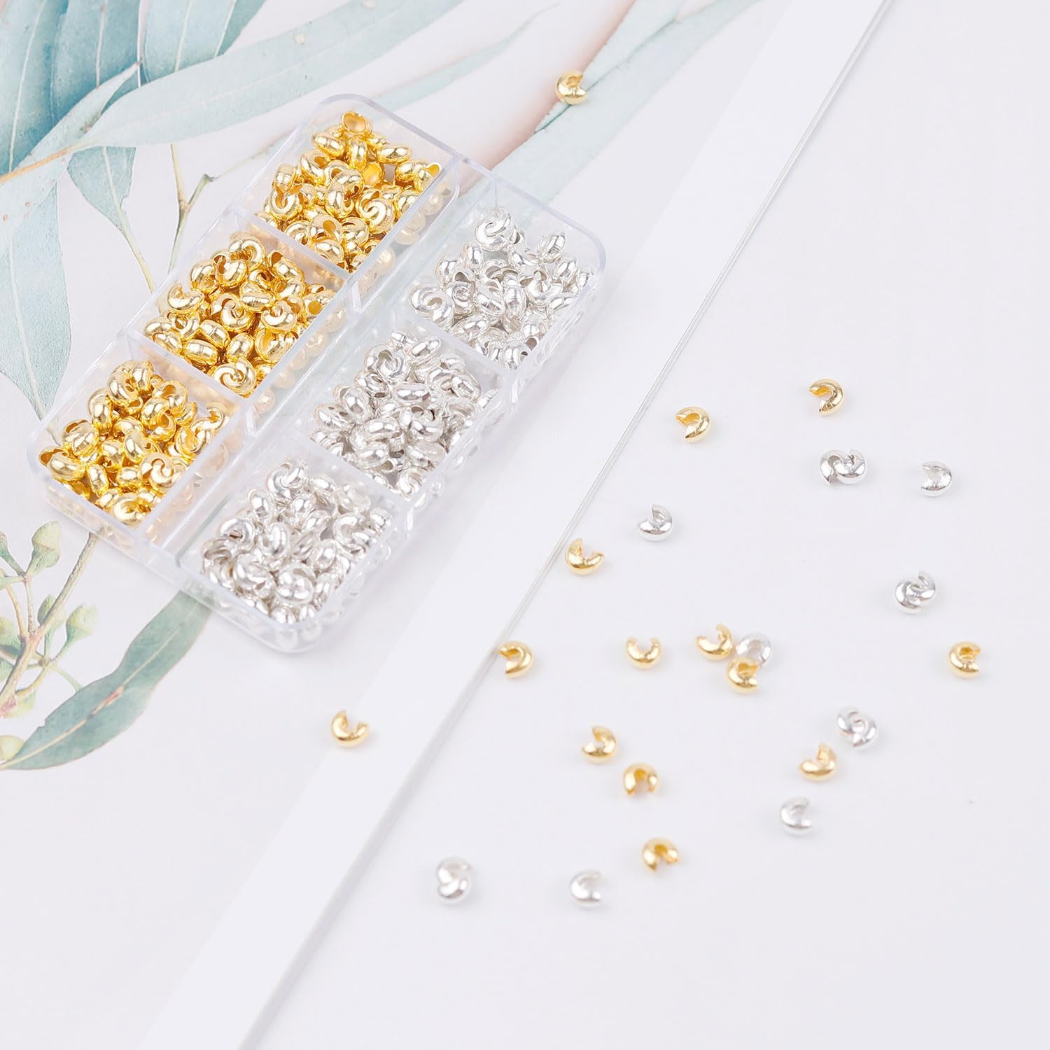360 Pieces Crimp Bead Covers 4mm Bead Stopper Open Half Round Crimp Bead Knot Cover Small Bead Caps for Jewelry Craft Making DIY Bracelet Earring Necklace (Gold & Silver) - Image 3
