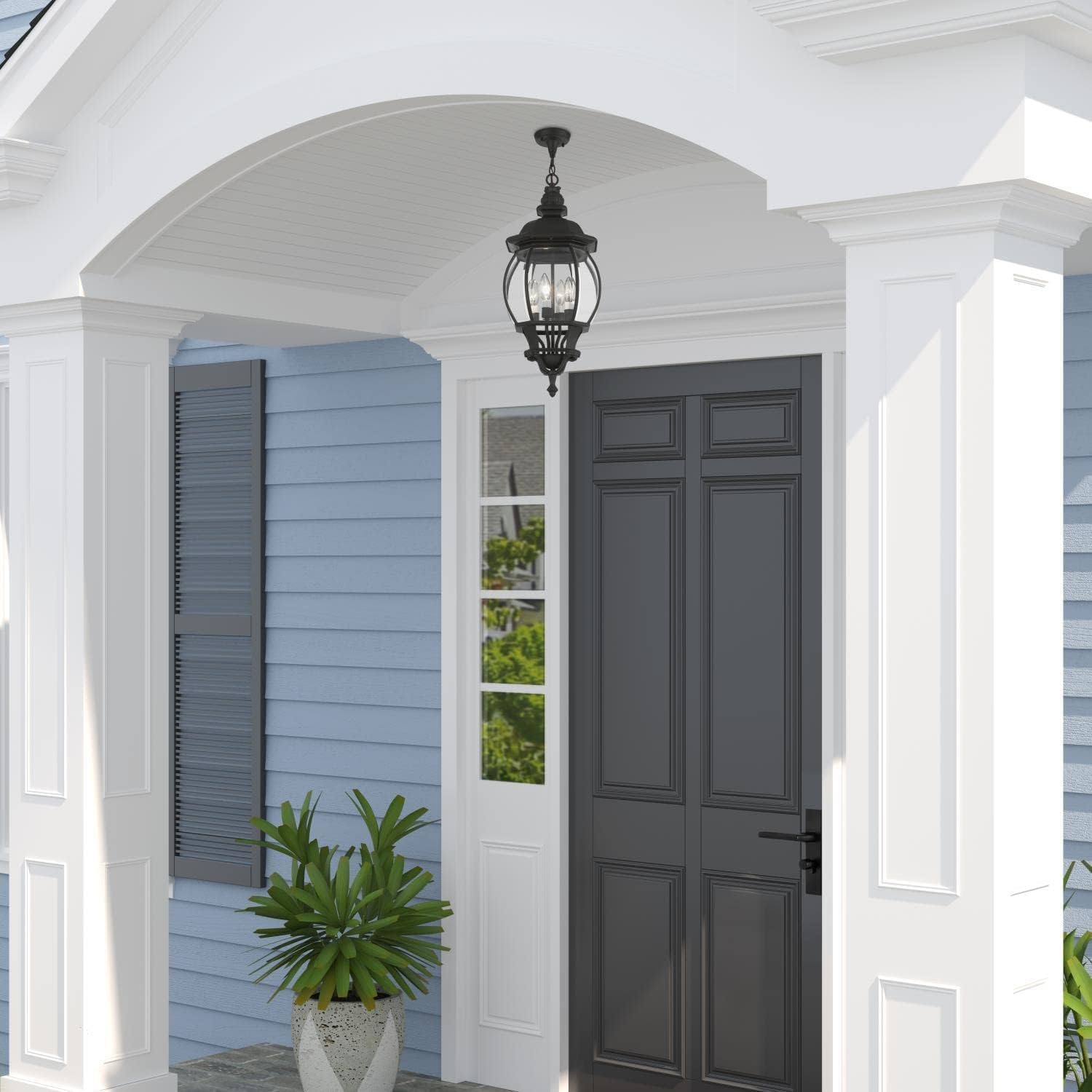 Livex Lighting 7705-14 Frontenac 4-Light Outdoor Hanging Light, 26.5" x 10.25", Black