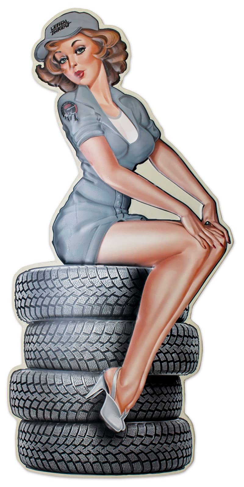Targa in metallo, 37 x 80 cm, motivo: Pinup 17 officina